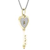0.20 Carat (ctw) 10K Yellow Gold Round Diamond Heart Key Pendant 1/5 CT (Silver Chain Included)
