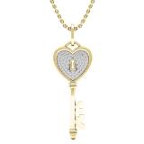 0.20 Carat (ctw) 10K Yellow Gold Round Diamond Heart Key Pendant 1/5 CT (Gold Chain Included)