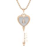 0.20 Carat (ctw) 14K Rose Gold Round Diamond Heart Key Pendant 1/5 CT (Gold Chain Included)