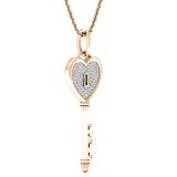 0.20 Carat (ctw) 14K Rose Gold Round Diamond Heart Key Pendant 1/5 CT (Gold Chain Included)