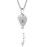 0.20 Carat (ctw) 18K White Gold Round Diamond Heart Key Pendant 1/5 CT (Gold Chain Included)