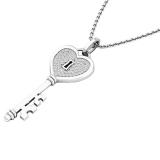 0.20 Carat (ctw) 18K White Gold Round Diamond Heart Key Pendant 1/5 CT (Gold Chain Included)