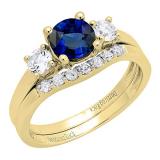 10K Yellow Gold 6 MM Round Garnet White Sapphire & Diamond Ladies Engagement Ring Set