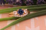 10K Yellow Gold 6 MM Round Garnet White Sapphire & Diamond Ladies Engagement Ring Set