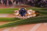 10K Yellow Gold 6 MM Round Garnet White Sapphire & Diamond Ladies Engagement Ring Set