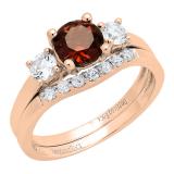 18K Rose Gold 6 MM Round Garnet White Sapphire & Diamond Ladies Engagement Ring Set