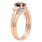 18K Rose Gold 6 MM Round Garnet White Sapphire & Diamond Ladies Engagement Ring Set