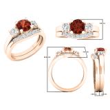 18K Rose Gold 6 MM Round Garnet White Sapphire & Diamond Ladies Engagement Ring Set