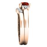 18K Rose Gold 6 MM Round Garnet White Sapphire & Diamond Ladies Engagement Ring Set