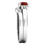 18K White Gold 6 MM Round Garnet White Sapphire & Diamond Ladies Engagement Ring Set