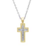 0.10 Carat (ctw) 10K Yellow Gold Round Diamond Ladies Cross Pendant 1/10 CT (Silver Chain Included)