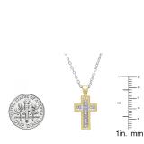 0.10 Carat (ctw) 10K Yellow Gold Round Diamond Ladies Cross Pendant 1/10 CT (Silver Chain Included)