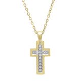 0.10 Carat (ctw) 10K Yellow Gold Round Diamond Ladies Cross Pendant 1/10 CT (Gold Chain Included)