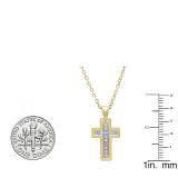 0.10 Carat (ctw) 10K Yellow Gold Round Diamond Ladies Cross Pendant 1/10 CT (Gold Chain Included)
