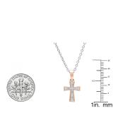0.07 Carat (ctw) 10K Rose Gold Round White Diamond Ladies Cross Pendant (Silver Chain Included)