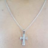 0.07 Carat (ctw) 10K White Gold Round White Diamond Ladies Cross Pendant (Silver Chain Included)