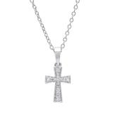 0.07 Carat (ctw) 14K White Gold Round White Diamond Ladies Cross Pendant (Silver Chain Included)