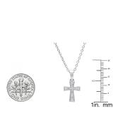 0.07 Carat (ctw) 14K White Gold Round White Diamond Ladies Cross Pendant (Silver Chain Included)
