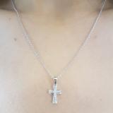 0.07 Carat (ctw) 14K White Gold Round White Diamond Ladies Cross Pendant (Silver Chain Included)