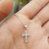 0.07 Carat (ctw) 14K White Gold Round White Diamond Ladies Cross Pendant (Silver Chain Included)