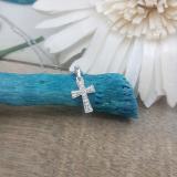 0.07 Carat (ctw) 14K White Gold Round White Diamond Ladies Cross Pendant (Silver Chain Included)