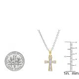 0.07 Carat (ctw) 18K Yellow Gold Round White Diamond Ladies Cross Pendant (Silver Chain Included)