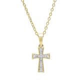 0.07 Carat (ctw) 10K Yellow Gold Round White Diamond Ladies Cross Pendant (Gold Chain Included)