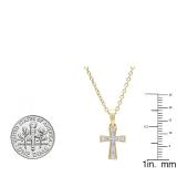 0.07 Carat (ctw) 10K Yellow Gold Round White Diamond Ladies Cross Pendant (Gold Chain Included)