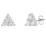0.40 Carat (ctw) 10K White Gold Round White Diamond Ladies Three Stone Stud Earrings
