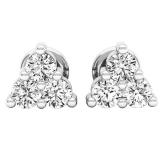 0.40 Carat (ctw) 10K White Gold Round White Diamond Ladies Three Stone Stud Earrings