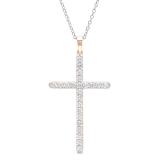 0.90 Carat (ctw) 10K Rose Gold Round White Diamond Ladies Cross Pendant (Silver Chain Included)