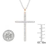 0.90 Carat (ctw) 10K Rose Gold Round White Diamond Ladies Cross Pendant (Silver Chain Included)