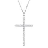0.90 Carat (ctw) 10K White Gold Round White Diamond Ladies Cross Pendant (Silver Chain Included)