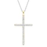 0.90 Carat (ctw) 10K Yellow Gold Round White Diamond Ladies Cross Pendant (Silver Chain Included)