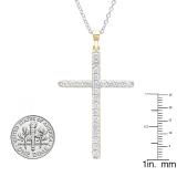 0.90 Carat (ctw) 10K Yellow Gold Round White Diamond Ladies Cross Pendant (Silver Chain Included)