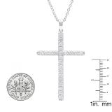 0.90 Carat (ctw) 14K White Gold Round White Diamond Ladies Cross Pendant (Silver Chain Included)