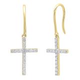 0.45 Carat (ctw) 10K Yellow Gold Round White Diamond Ladies Cross Drop Earrings 1/2 CT