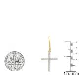 0.45 Carat (ctw) 14K Yellow Gold Round White Diamond Ladies Cross Drop Earrings 1/2 CT