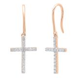 0.45 Carat (ctw) 18K Rose Gold Round White Diamond Ladies Cross Drop Earrings 1/2 CT