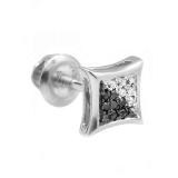 0.04 Carat (ctw) 14K White Gold Black & White Diamond Micro Pave Kite Shape Stud Earring (1pc Only)