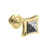 0.04 Carat (ctw) 14K Yellow Gold Black & White Diamond Micro Pave Kite Shape Stud Earring (1pc Only)