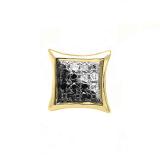 0.04 Carat (ctw) 14K Yellow Gold Black & White Diamond Micro Pave Kite Shape Stud Earring (1pc Only)
