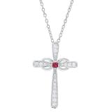 Sterling Silver Round Ruby & Diamond Infinity Cross Pendant (Silver Chain Included)
