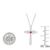 Sterling Silver Round Ruby & Diamond Infinity Cross Pendant (Silver Chain Included)