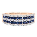 Round Blue Sapphire & Diamond Ladies Bridal Multi Row Wedding Band 10K Rose Gold