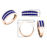 Round Blue Sapphire & Diamond Ladies Bridal Multi Row Wedding Band 10K Rose Gold
