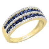 Round Blue Sapphire & Diamond Ladies Bridal Multi Row Wedding Band 10K Yellow Gold