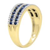 Round Blue Sapphire & Diamond Ladies Bridal Multi Row Wedding Band 10K Yellow Gold