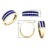 Round Blue Sapphire & Diamond Ladies Bridal Multi Row Wedding Band 10K Yellow Gold