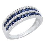 Round Blue Sapphire & Diamond Ladies Bridal Multi Row Wedding Band 18K White Gold